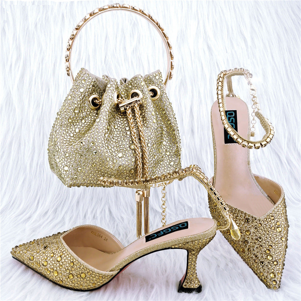 Sarah Express Crystal Embellished Pointed Toe Heel Set Gold