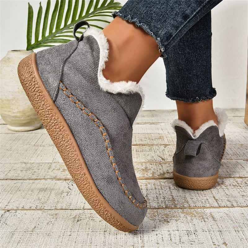 Sarah Express Women's V-Cut Plush Lined Ankle Boots