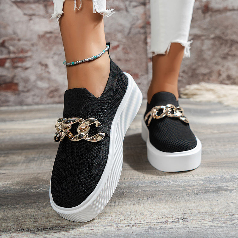 Sarah Express Breathable Mesh Chain Detail Slip-On Flats