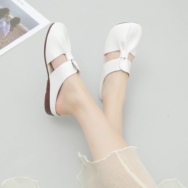 Sarah Express Women's Casual Closed-Toe Flat Mule Slippers White