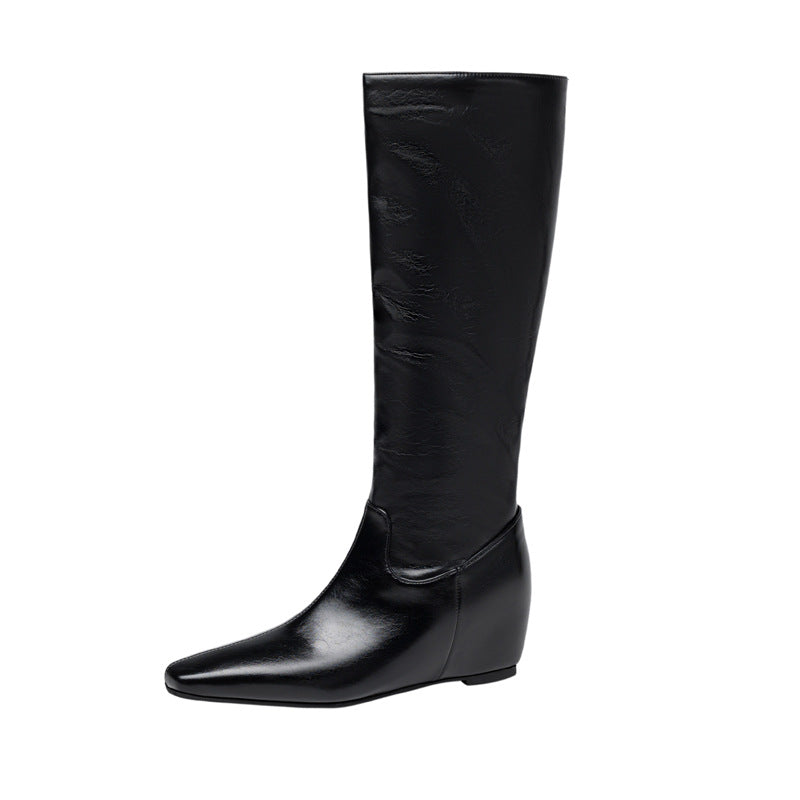 Sarah Express Women's Winter Wedge Heel Pointed-Toe Boots Black