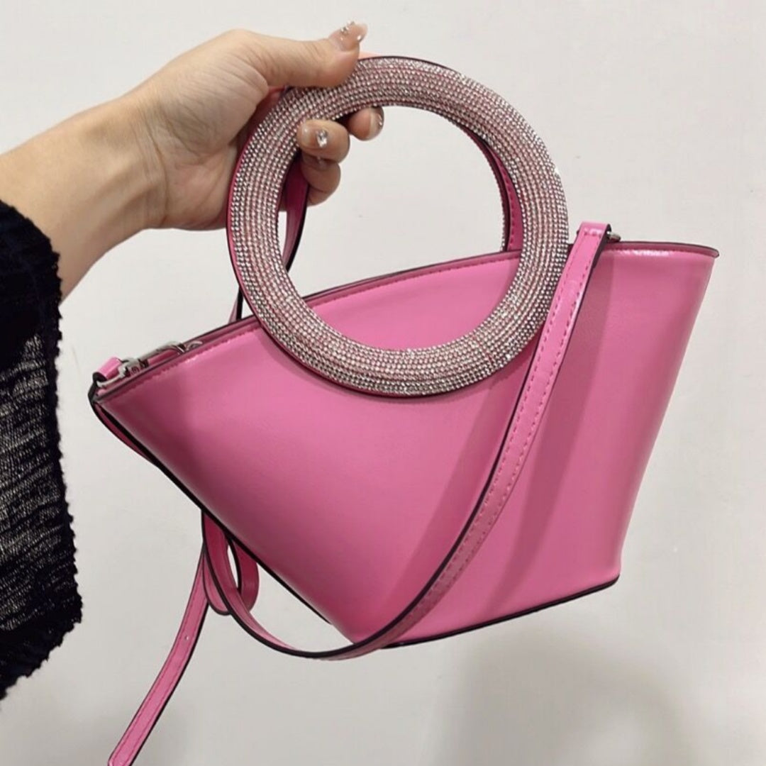 Sarah Express Diamond Embellished Round Handle Bucket Bag