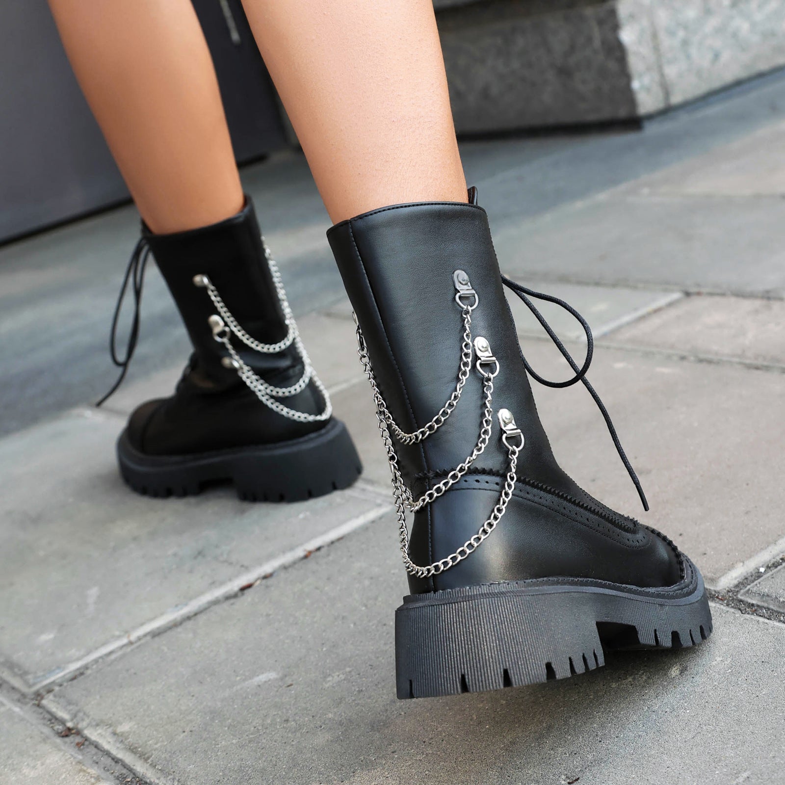 Sarah Express Chunky Heel Mid-Calf Lace-Up Boots