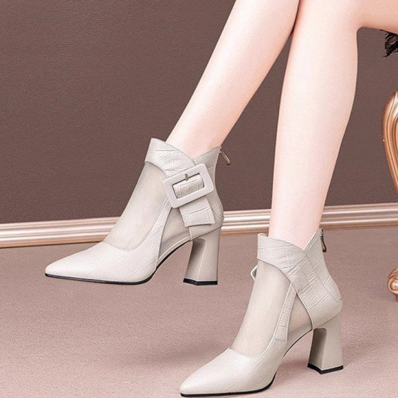 Sarah Express British Style Cutout Chunky Heel Boots