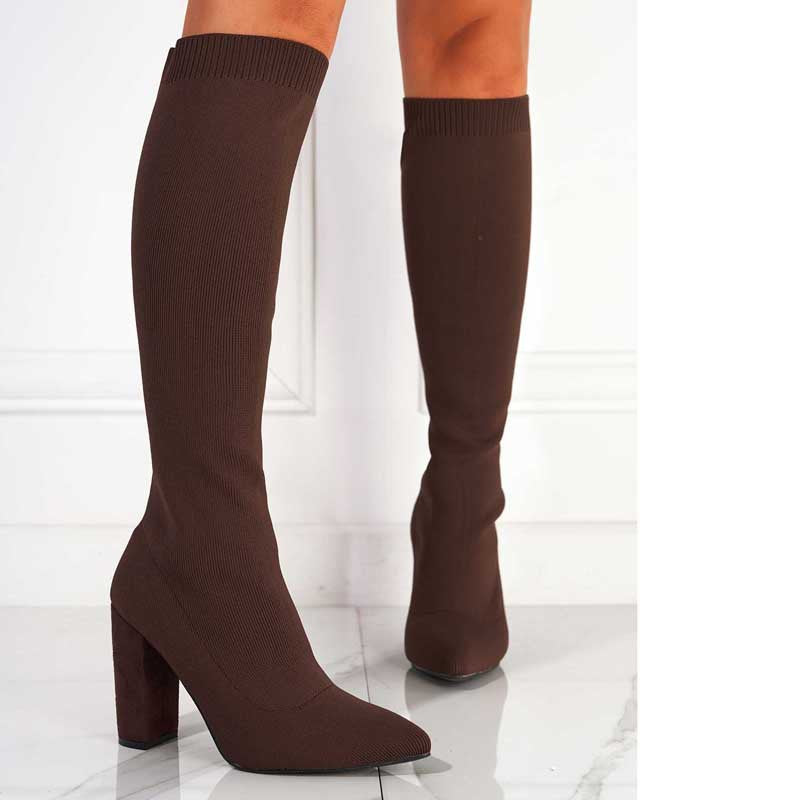 Sarah Express Women's High Heel Knit Thigh Boots