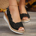 Sarah Express Cutout Wedge Sandals with Buckle Strap Black