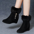 Sarah Express Faux Fur Trim Wedge Ankle Boots Black