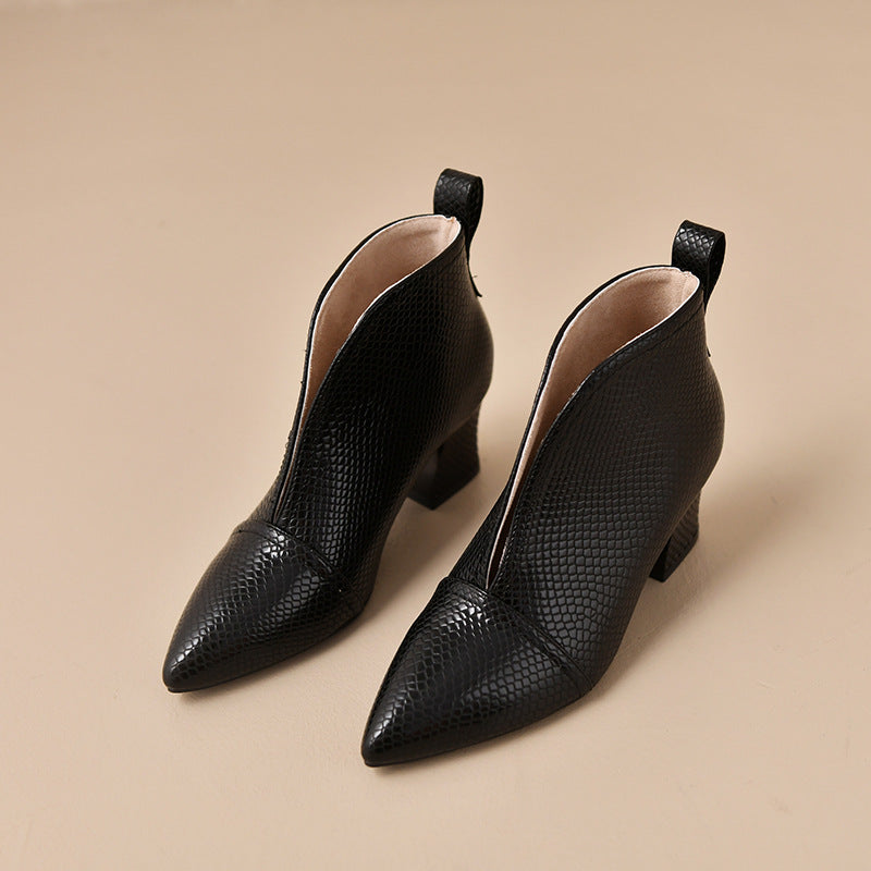 Sarah Express Women's Pointed Toe V-Cut Ankle Boots