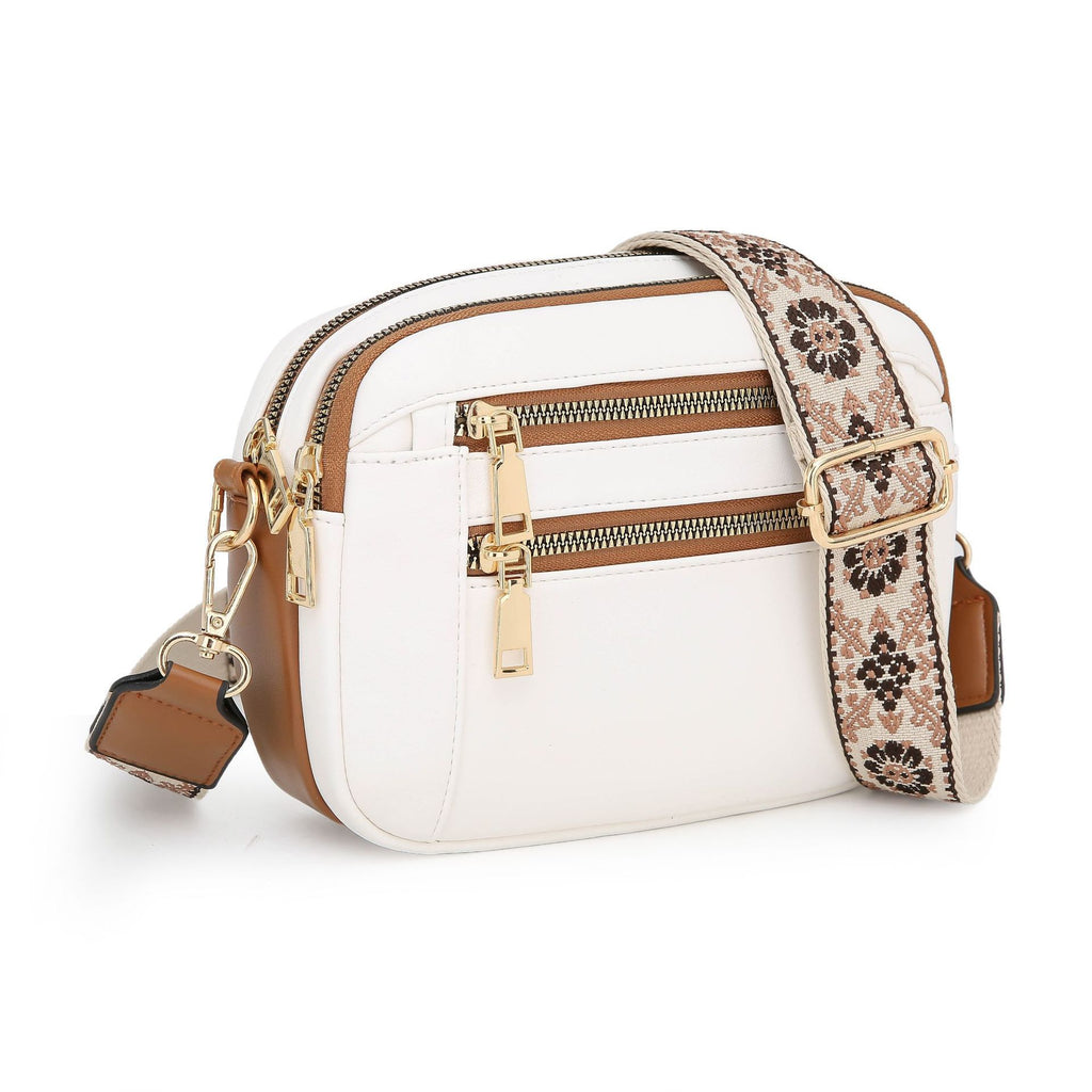 Sarah Express Color Block Crossbody Bag Adjustable Strap White With Brown 22.5x15.5x6.5cm
