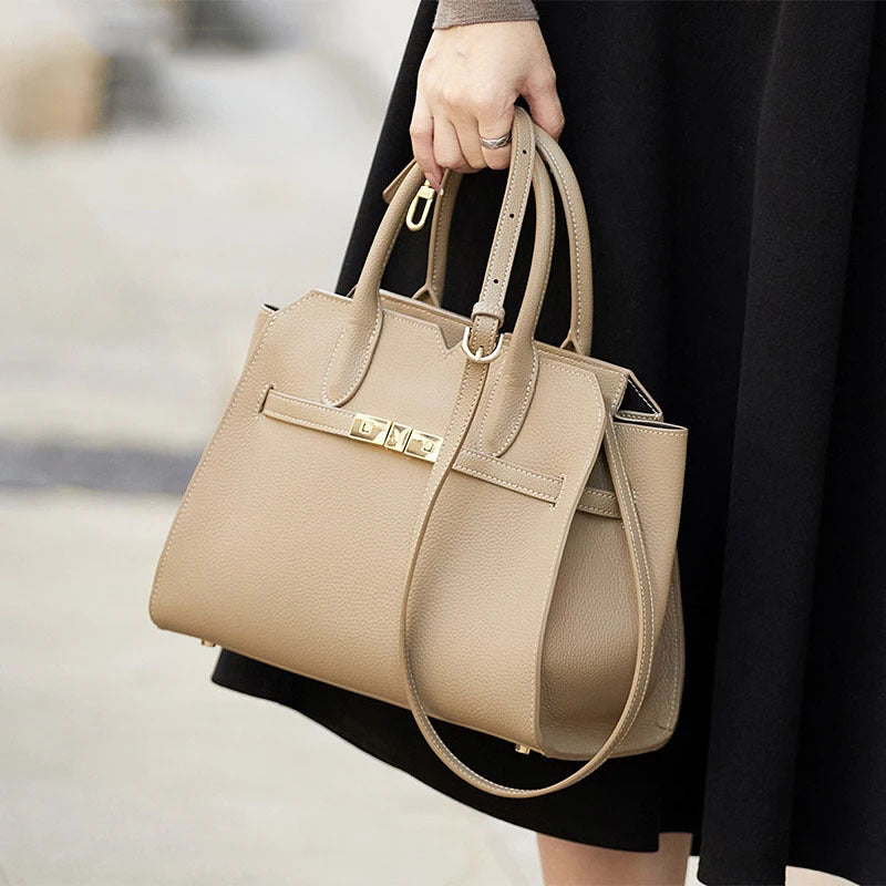 Sarah Express Top-Grain Leather Structured Tote Bag