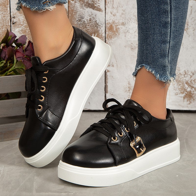 Sarah Express Lace-Up Platform Loafers with Buckle Detail Black