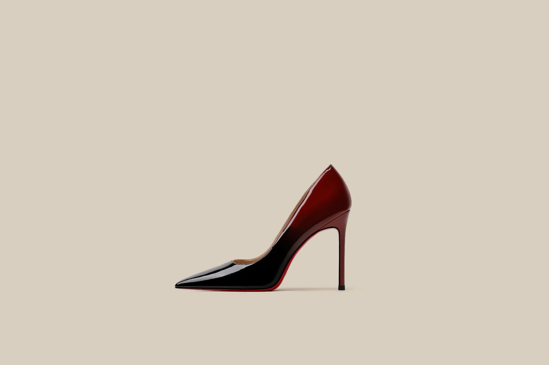 Sarah Express Gradient Patent Leather Stiletto High Heels Black And Red 6CM