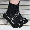Sarah Express Retro Round-Toe Chunky Heel Pumps Black