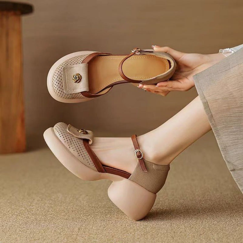 Sarah Express Waterproof Closed-Toe Buckle Strap Heels