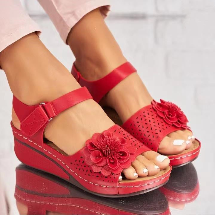 Sarah Express Floral Cutout Platform Wedge Sandals