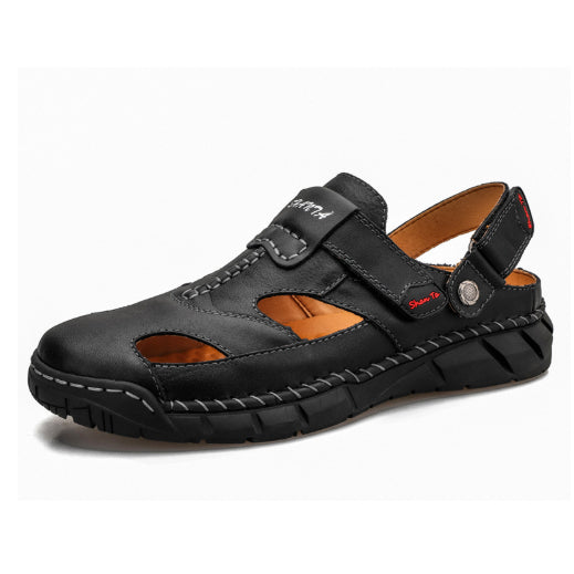 Sarah Express Men's Large Size Velcro Leather Sandals