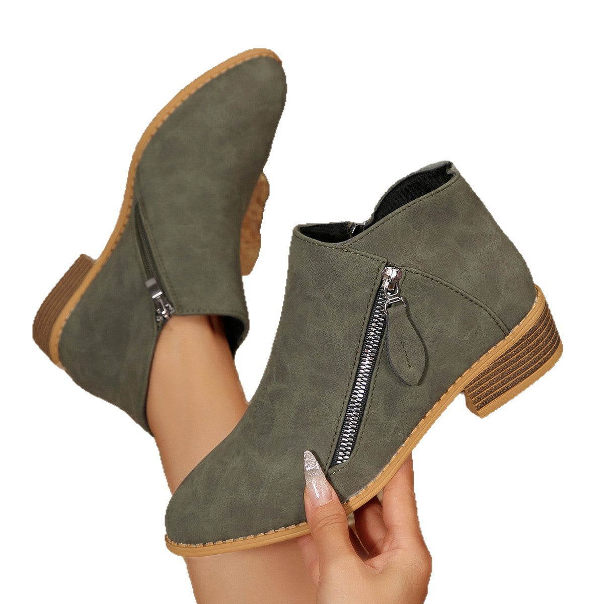 Sarah Express Pointed-Toe Chunky Heel Ankle Boots