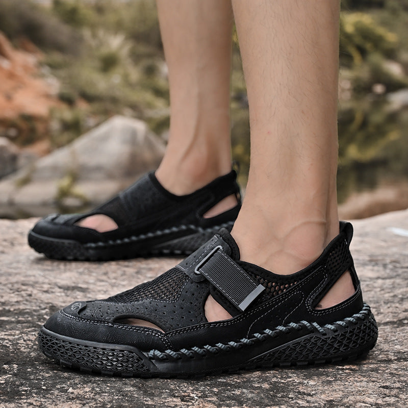 Sarah Express Men's Breathable Leather Mesh Closed-Toe Sandals