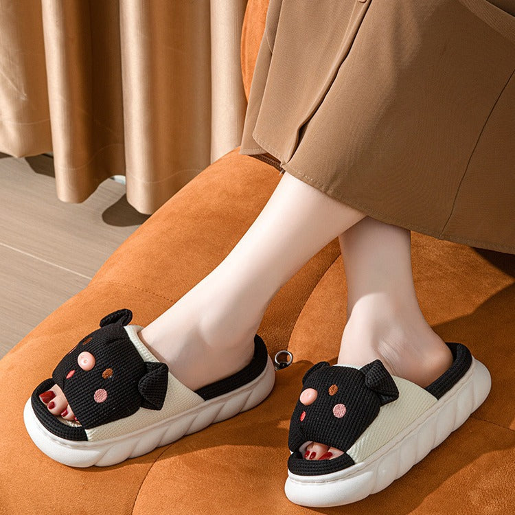 Cute Piggy Slippers Open Toe Linen Home Slipper Couples Women Men Cartoon Pig House Shoes – product detail alternate view 5
