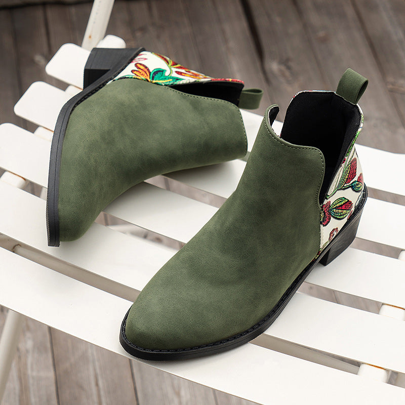 Sarah Express Floral Print Pointed Toe Ankle Boots