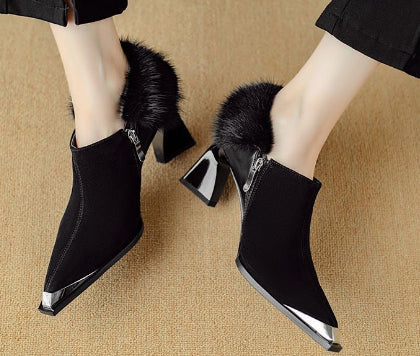 Retro Pointed-Toe Chunky Heel Suede Boots – heel profile alternate view 5