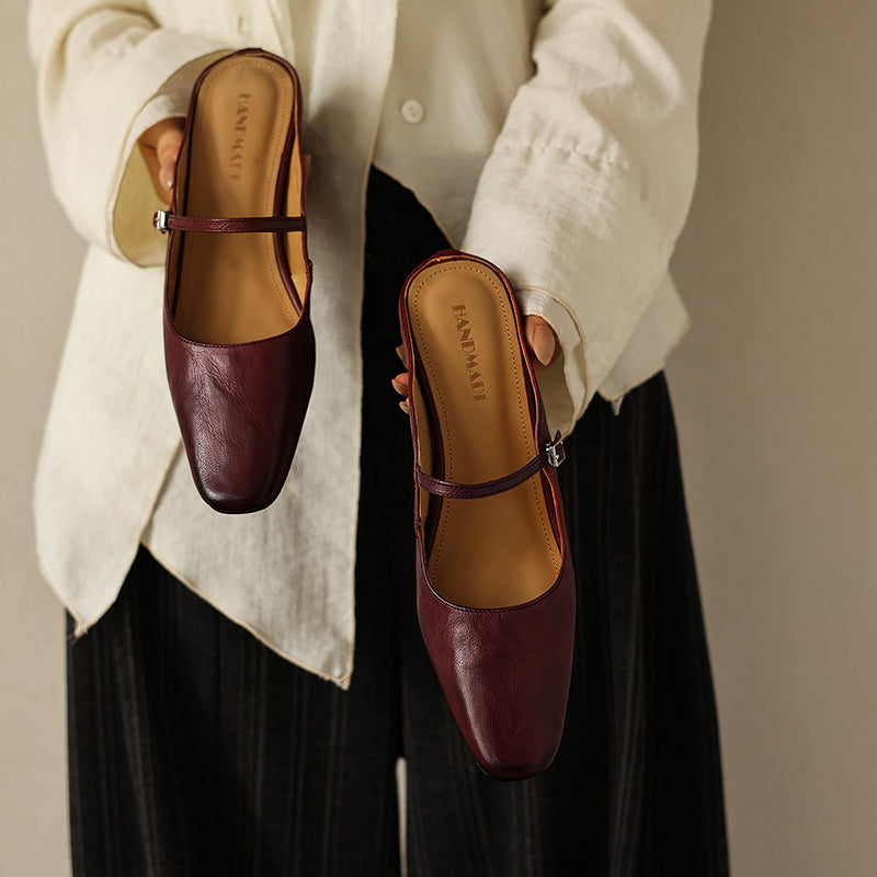 Sheepskin Mary Jane Block Heel Mules – heel profile
