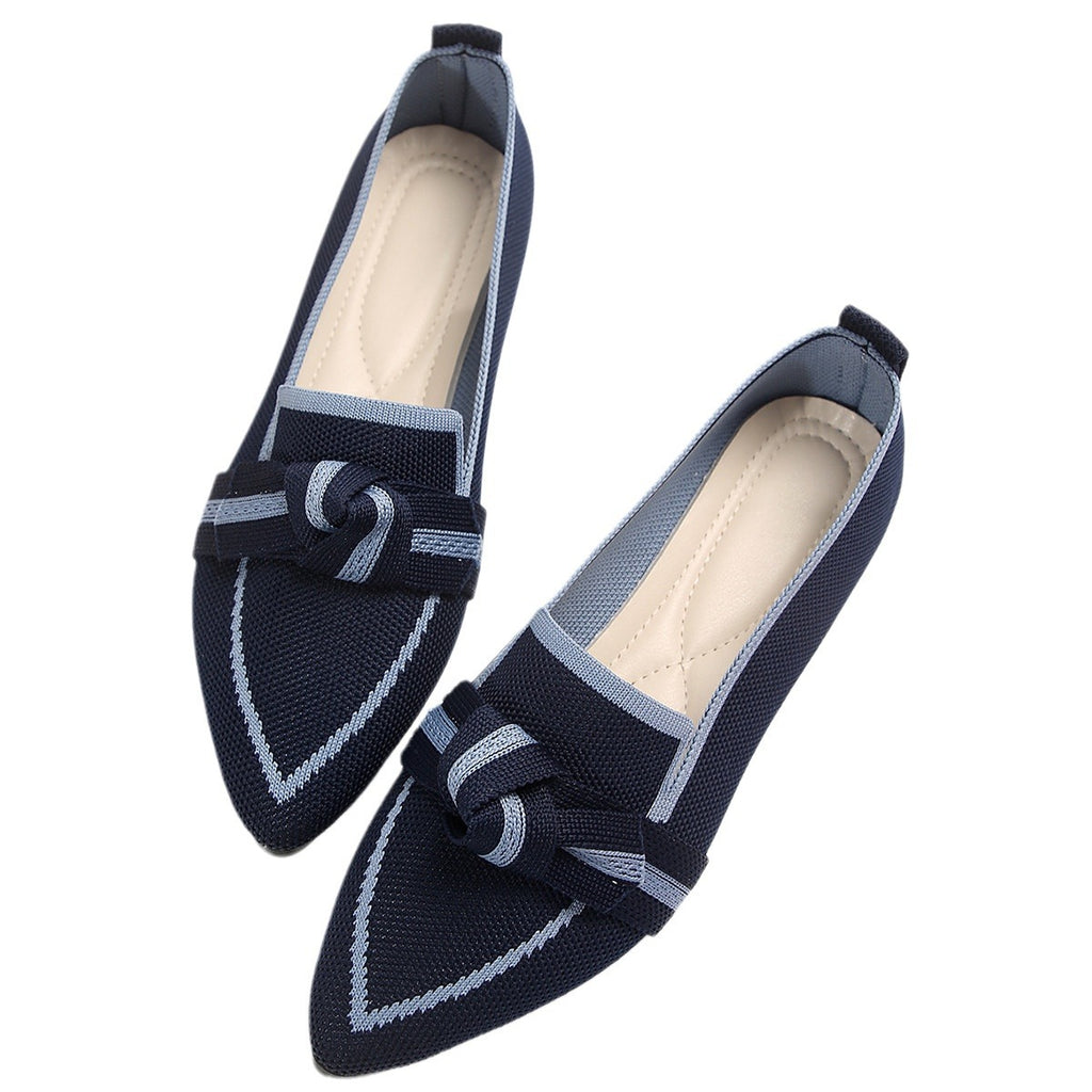 Sarah Express Pointed Toe Knit Bow Flat Shoes