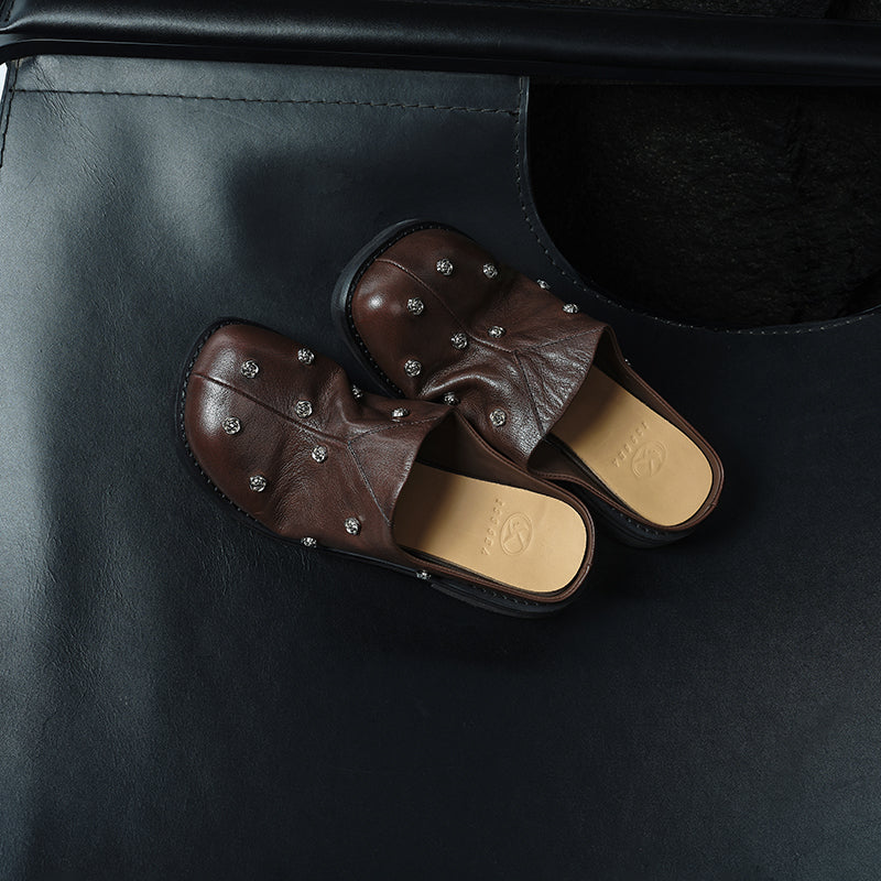 Sarah Express Full Grain Leather Studded Mules