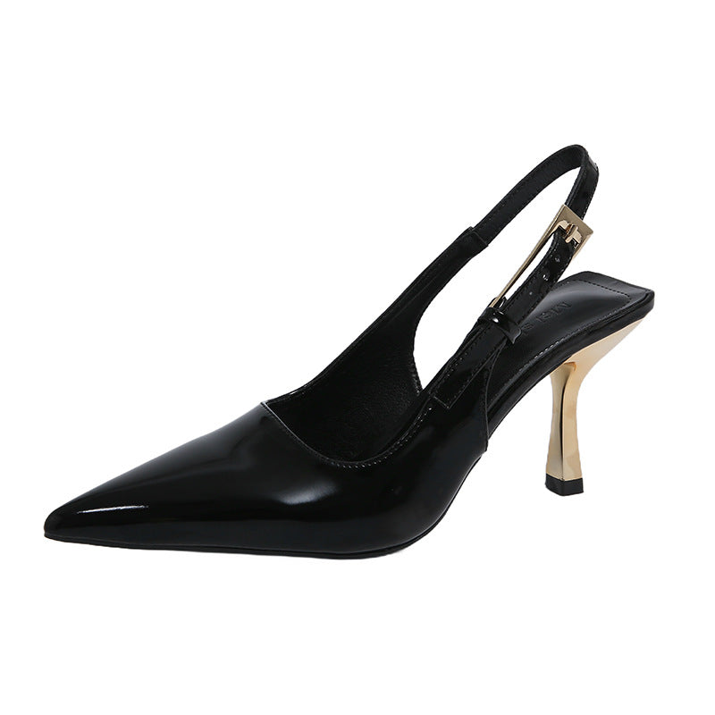 Sarah Express Pointed-Toe Stiletto Sandals Low Heel Black