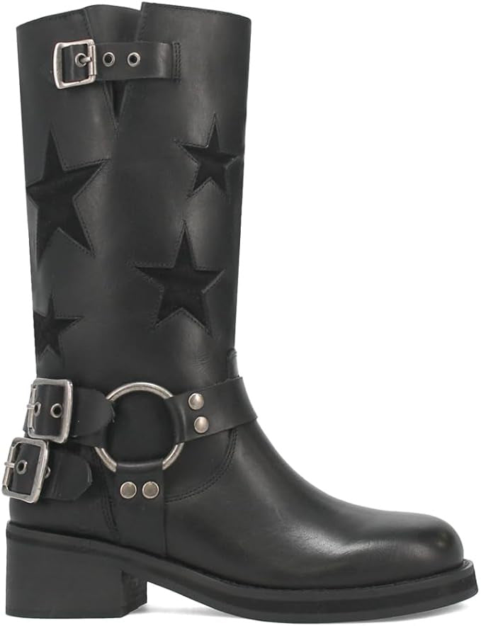 Sarah Express Women's Stitched Belt Buckle Ankle Boots Black