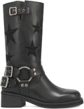 Sarah Express Women's Stitched Belt Buckle Ankle Boots Black