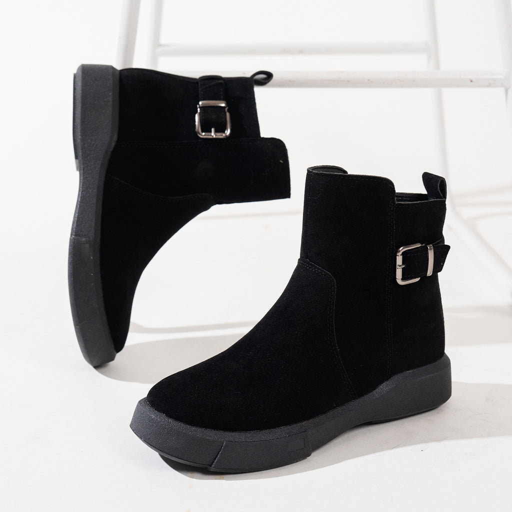 Sarah Express Women's Round Toe Suede Ankle Boots Black
