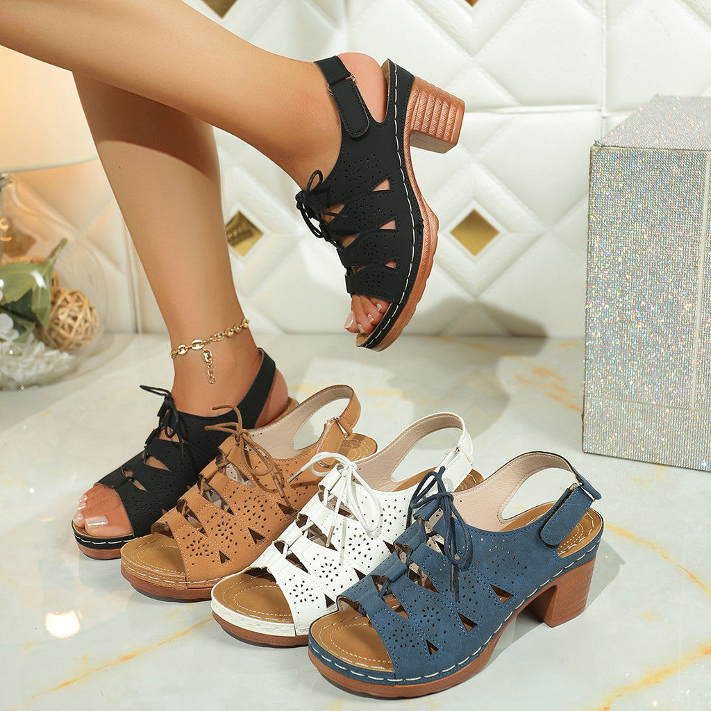 Sarah Express Cutout Lace-Up Mid-Heel Sandals