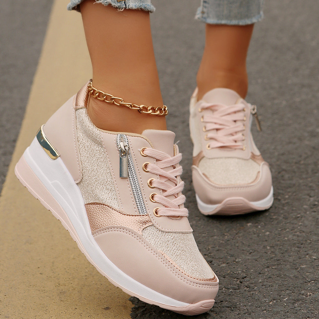 Sarah Express Women's Side Zipper Casual Wedge Sneakers