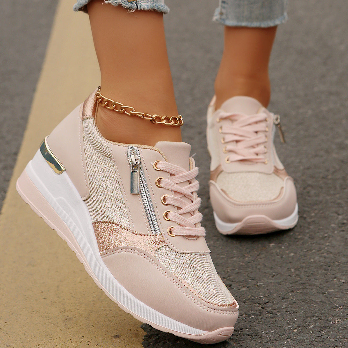 Sarah Express Women's Side Zipper Casual Wedge Sneakers