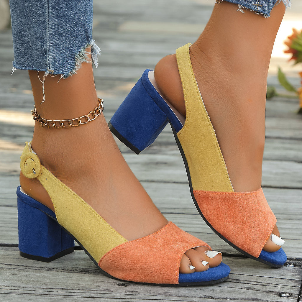 Sarah Express Colorful Suede Block Heel Sandals