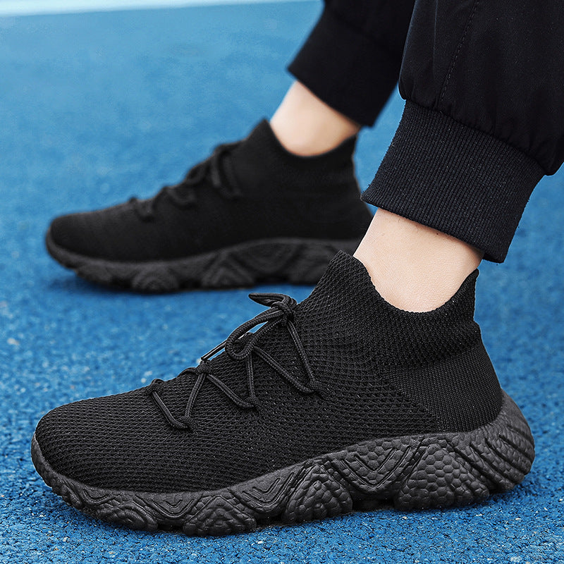 Sarah Express Breathable Flyknit Thick-Soled Casual Sneakers Black