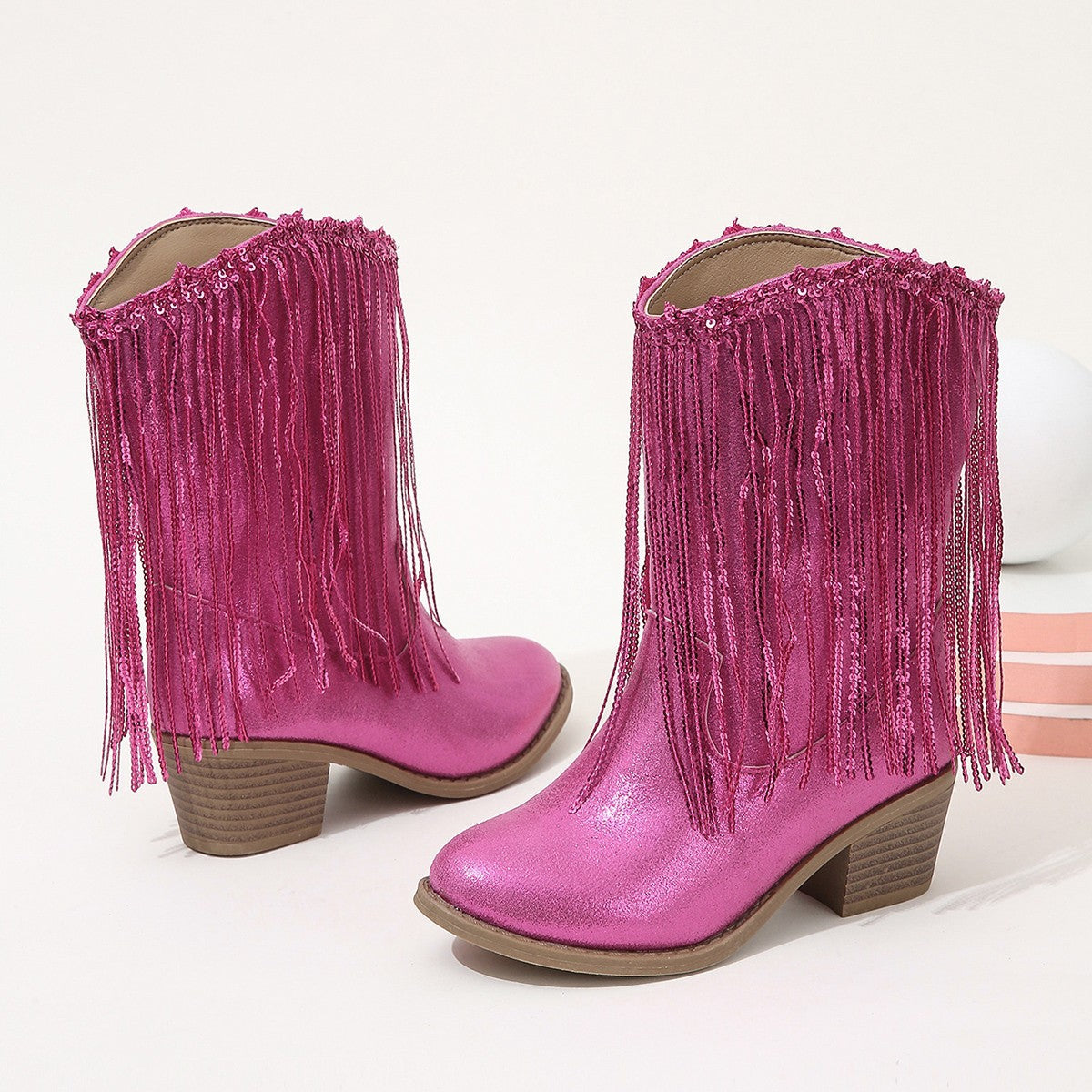 Sarah Express Western Fringe Chunky Heel Ankle Boots