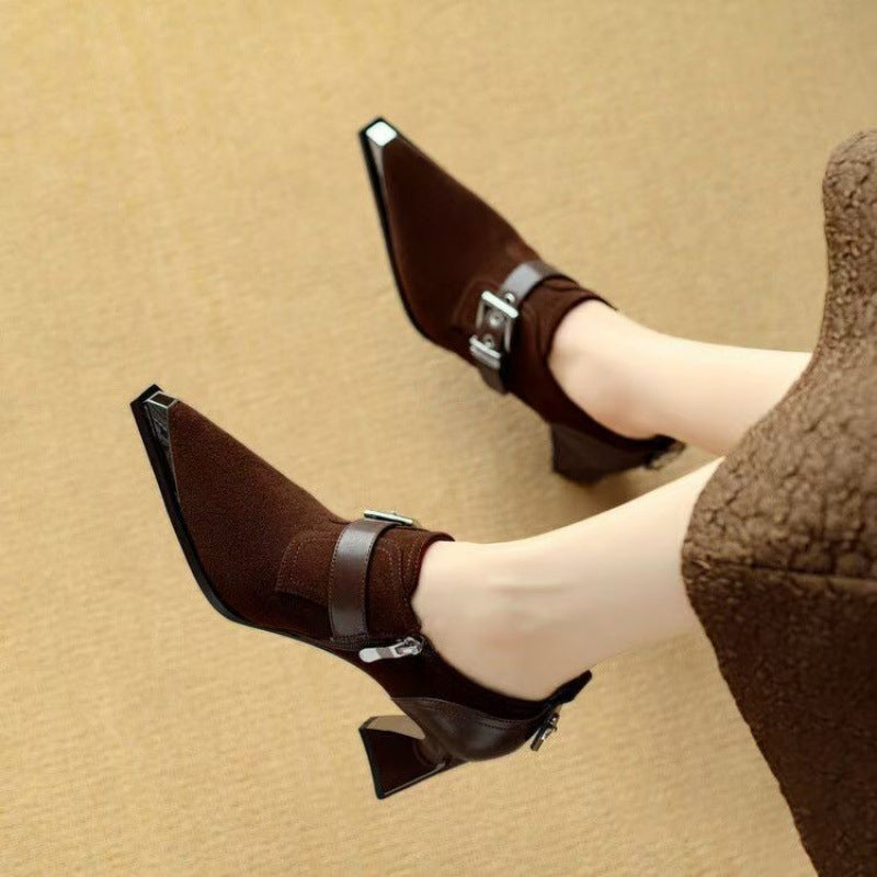 Sarah Express Metallic Square-Toe Chunky-Heel Pumps