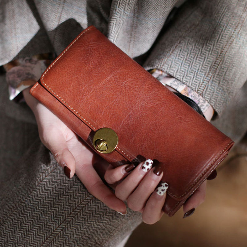 Sarah Express Retro Cowhide Leather Long Wallet