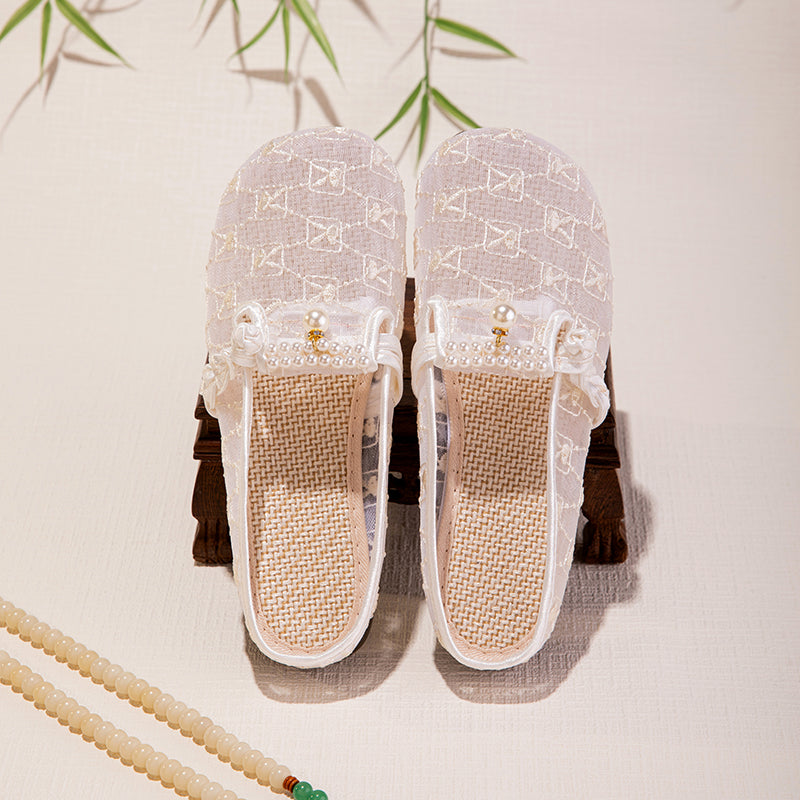 Sarah Express Embroidered Mesh Slip-On Summer Sandals