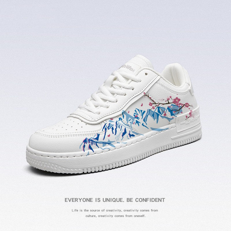 Sarah Express Floral Mountain Print Casual Sneakers White