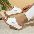 Sarah Express Women's Wedge Fish Mouth Slide Sandals White