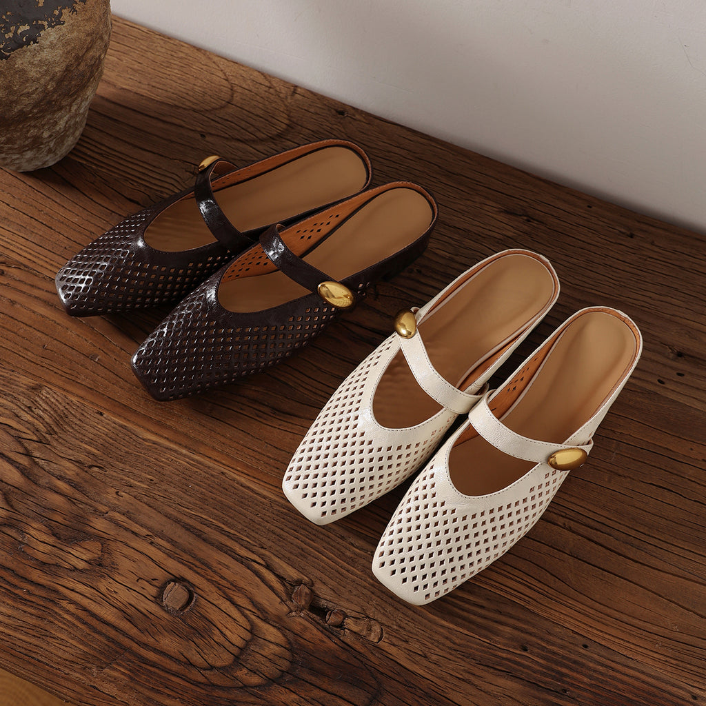 Sarah Express Perforated Sheepskin Mary Jane Mules