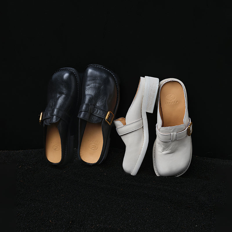 Sarah Express Full Grain Leather Buckle Mules