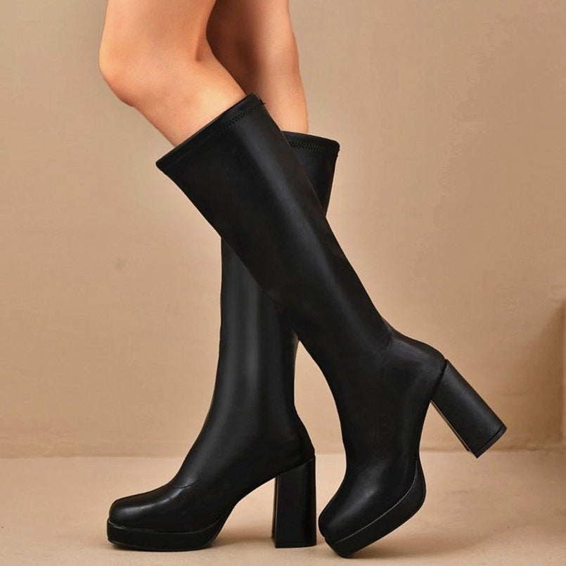 Sarah Express Chunky Heel High Shaft Lace-Up Boots