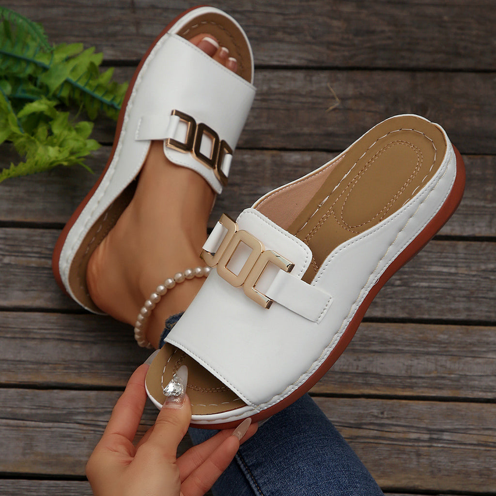 Sarah Express Women's Chain Detail Wedge Platform Slides