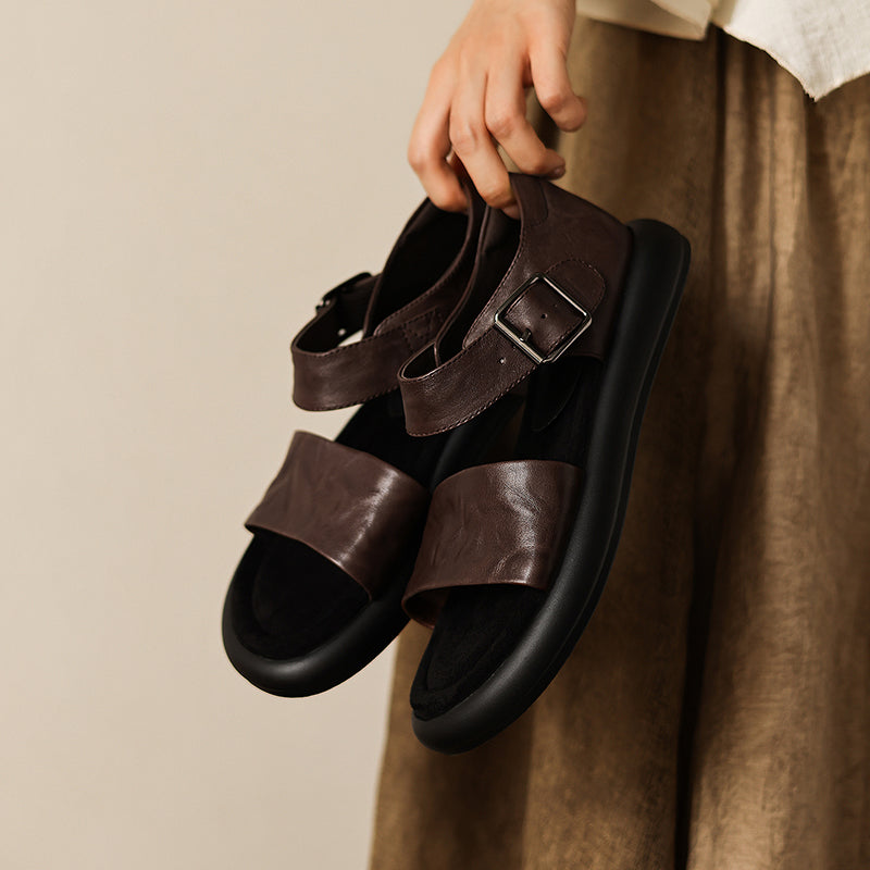 Sarah Express Washed Leather Two-Strap Platform Sandals