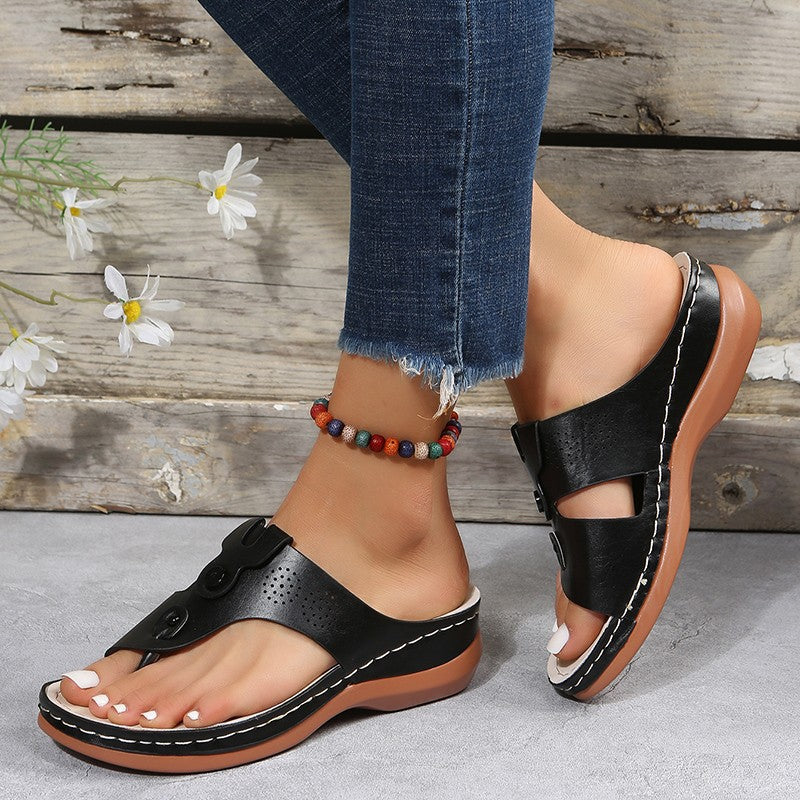 Sarah Express Women's Cutout Wedge Thong Sandals