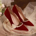 Sarah Express Mary Jane Stiletto Heels Crossover Strap Wine Red 8cm